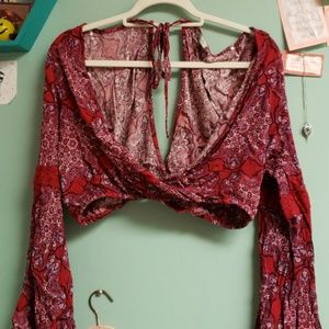 Boho print- Cropped bellsleeve top